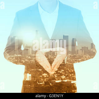 double exposure of businessman and skyline of Los Angeles Stock Photo