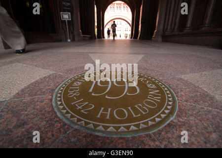 Holborn Bars, also known as the Prudential Assurance Building, Walkway inside Holborn Bars, also known as the Prudential Assurance Building Holborn in City of London, England. Stock Photo