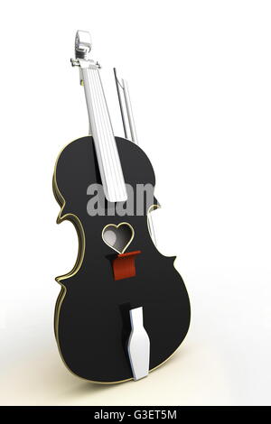 3D illustration of a Violin, musical instrument style for Valentine's day cards with a heart. Stock Photo