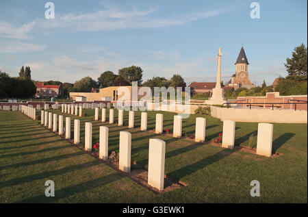 Headstones in the CWGC Fromelles (Pheasant Wood) Military Cemetery, Fromelles, Nord, France. Stock Photo