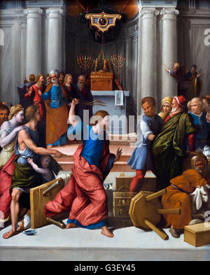 Christ Driving the Money Changers from the Temple by Garofalo (Benvenuto Tisi: 1476-1559), oil on panel, c.1540. Stock Photo