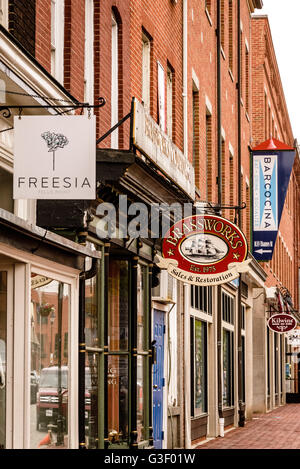 Brassworks & other shop signs, Thames Street, Fells Point, Baltimore, MD Stock Photo