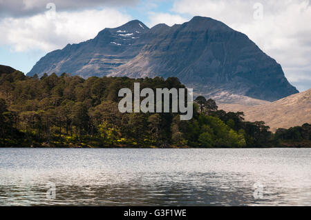 A photograph of Liathach, a mountain and munro in the North West Scottish Highlands, taken from Loch Clair. Stock Photo