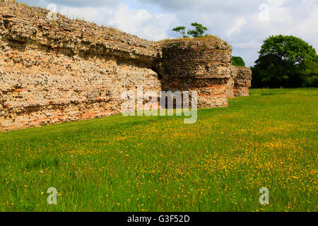 Roman fort walls at Burgh Castle, Norfolk, England. Stock Photo