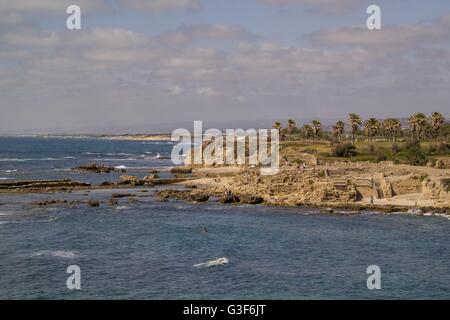 Ruins of Caesarea Maritima-called Caesarea Palaestina from 133 AD onwards, was a city and harbor built by Herod the Great Stock Photo