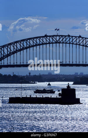 Sydney Harbour Bridge & Fort Denison, New South Wales, Australia Stock Photo