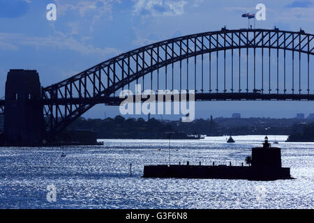 Sydney Harbour Bridge & Fort Denison, New South Wales, Australia Stock Photo