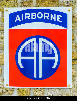 Normandy, France – Plaque of The American 82nd Airborne Division, an airborne or parachute division that jumped into Normandy Stock Photo