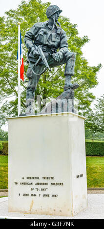 La Fiere, Sainte Mère Eglise, Normandy, France – Memorial to American Airborne troops know as Iron Mike Stock Photo