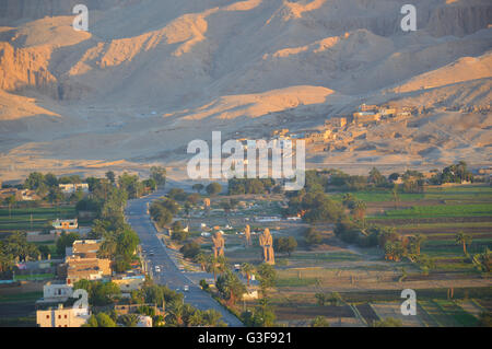 Hot air ballooning over the world's largest open air museum at Luxor, Egypt. Stock Photo