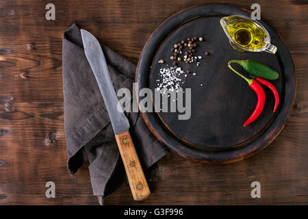 Chopping board with knife Stock Photo