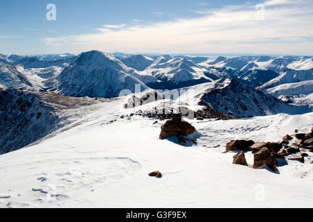 Views from the summit of Mount Elbert Colorado in the wintertime.. Stock Photo