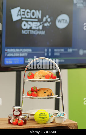 Nottingham Tennis Centre, Nottingham, UK. 11th June, 2016. Aegon WTA Nottingham Open Day 8. Bake off for tennis produced by Frances Quinn, the 2013 British Bake off winner on display Credit:  Action Plus Sports/Alamy Live News Stock Photo