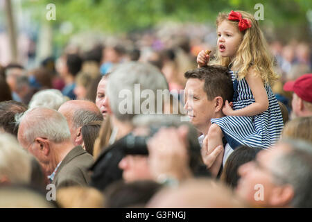 London, UK. 11th June, 2016.  Queens 90th birthday was celebrated by the traditional Trooping the Colour as well as a flotilla on the river Thames. Credit:  Guy Bell/Alamy Live News Stock Photo