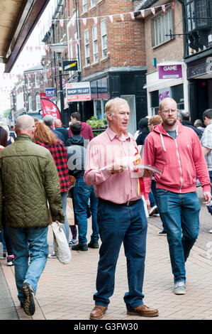 King's Lynn, UK.  11 June 2016.  With 13 days to the EU Referendum, Peter Smith of the Norfolk Labour Party is campaigning in King's Lynn High Street for the Remain vote. Credit:  Urbanimages/Alamy Live News Stock Photo