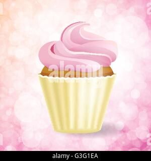 pink cupcake on Bokeh background Stock Vector