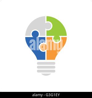 Jigsaw puzzle light bulb icon vector illustration isolated on white backgorund. Stock Vector