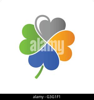 Beautiful stylized colorful flower clover with four leaves vecotr illustration isolated on white background. Stock Vector