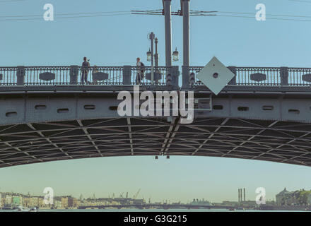 Drawbridge over Neva river in St.Petersburg, Russia. Closeup view Stock Photo