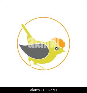 Stylized Bird - Firecrest, Goldcrest, Wren inside circle isolated on the white background. Stock Vector