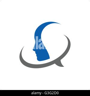 Male head thinking and learning foreign language silhouette vector illustration isolated on white background. Stock Vector