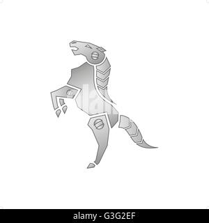 Robot steed iron mechanical horse standing on two legs vector illustration osilated on white background. Stock Vector