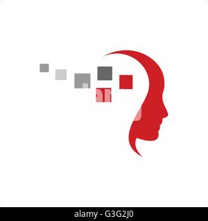 Programmer red silhouette with red and gray cubes vector illustration isolated on white background. Stock Vector
