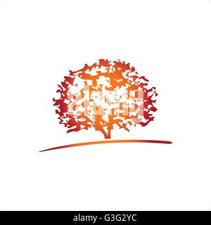 Beautiful stylized tree and lanscape vector illustration isolated on white background. Stock Vector