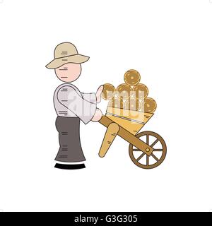 Cartoon character of a woodcutter carrying logs vector illustration isolated on white background. Stock Vector