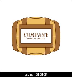 Brown wine barrel with label vector illustration isolated on white background. Stock Vector