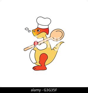 Cartoon style dragon cooking chef mascot vector illustration isolated on white background. Stock Vector