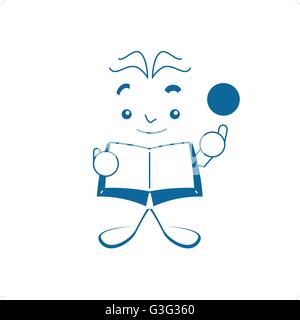 Cartoon style blue genius book like vector illustration isolated on white backgorund. Stock Vector