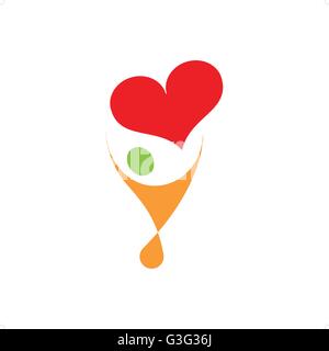 Abstract man holding heart humanitarian organization logo vector illustration isolated on white backgorund. Stock Vector