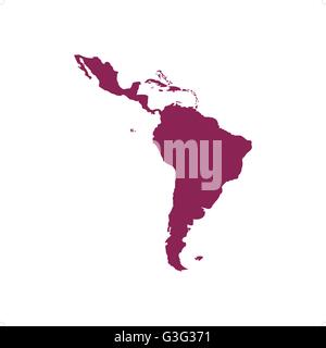 Purple Latin America map silhouette vector illustration isolated on white backgorund. Stock Vector