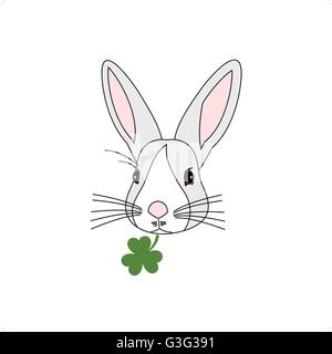 Cute cartoon style rabbit head vector illustration isolated on white background. Stock Vector