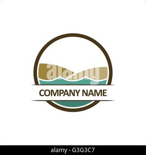 Beach logo inside circle vector illustration isolated on white background. Stock Vector