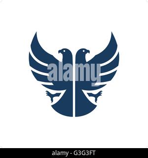 Blue double headed eagle silhouette vector illustration isolated on white background. Stock Vector