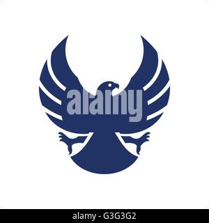 Blue eagle with opened wings silhouette vector illustration isolated on white background. Stock Vector