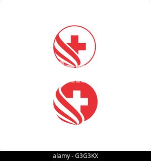 Beautiful stylized health two icons inside red circle with cross vector illustration isolated on white background. Stock Vector