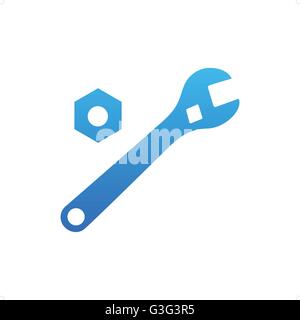 Blue repair key with screw icon vector illustration isolated on white background. Stock Vector