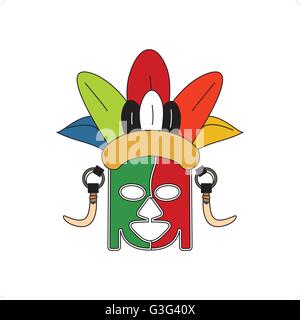 Abstract stylized colorful tribe ceremonial mask with decorative elements vector illustration isolated on white background. Stock Vector