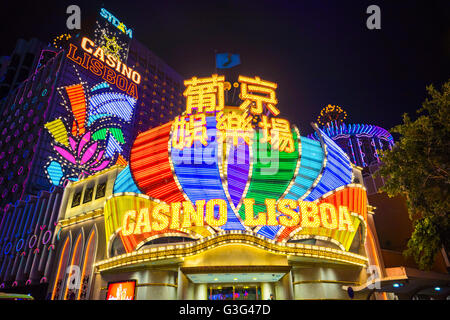 Macau, China - March 12, 2016: Casino Lisboa   is one of the most famous hotel casinos in Macau, China. Stock Photo