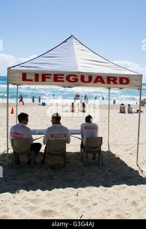 Life Guards sitting on Burleigh Heads Beach on the Gold Coast in Australia Stock Photo
