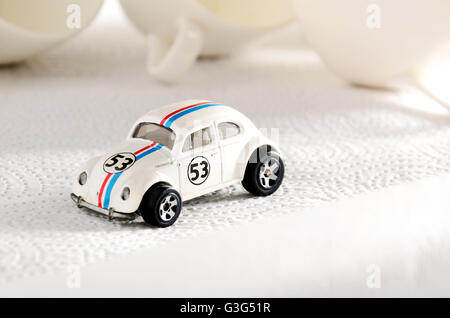 Hot wheels, the The white car, diecast  VW 'Herbie' Beetle Stock Photo