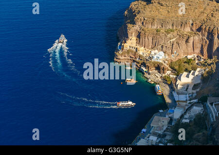 Old Port of Fira, main town Santorini, Greece Stock Photo