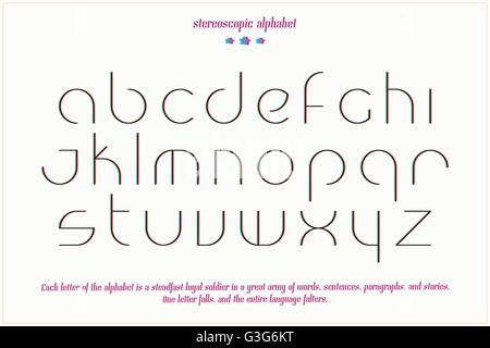 thin line, 3d effect alphabet letters isolated on white background. vector stereoscopic font type design. distortion lettering. Stock Vector