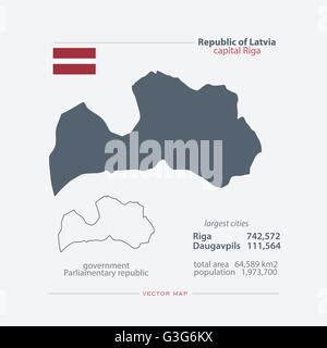 Republic of Latvia isolated maps and official flag icon. vector Latvian political map icons and general information. European co Stock Vector
