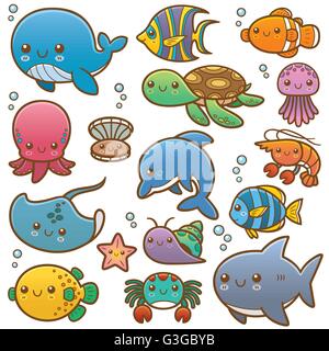 Vector Illustration of Sea animals Cartoon Stock Vector