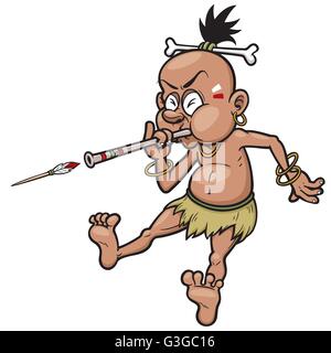 Vector Illustration of Cartoon Tribal Warrior Stock Vector