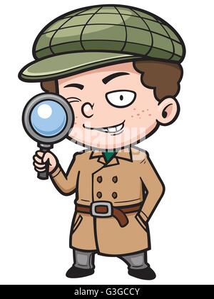 Vector illustration of Cartoon detective with magnifying glass Stock Vector